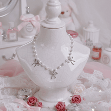 Load image into Gallery viewer, [IVE Rei, Actress Jieun Kim Necklace] Three Ribbons Pearl Choker Necklace - Silver ver.