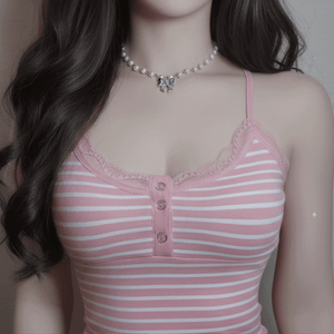 [TWICE Chaeyoung Necklace] Adorable Ribbon Pearl Choker - Silver Color