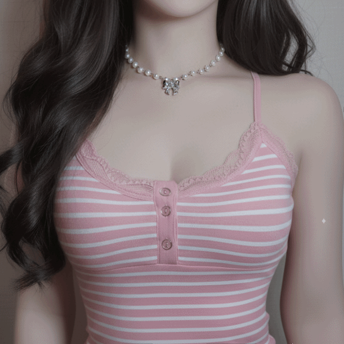 [TWICE Chaeyoung Necklace] Adorable Ribbon Pearl Choker - Silver Color
