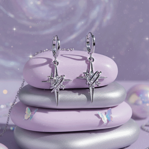 [SNSD Taeyeon Earrings] Love Planet Huggies earrings - Silver Color