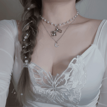 Load image into Gallery viewer, [BABYMONSTER Ahyeon, Luka Necklace] Princess Bow and Moon Layered Necklace - Silver Color