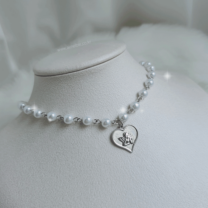 [IVE Gaeul, IDLE Shuhua, Choi Yena Necklace] Baby Angel Pearl Choker - Silver ver.