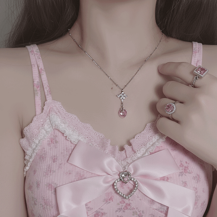 Angelic Heart Crystal Necklace - Pink (STAYC Sumin, Sieun Necklace)