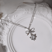 Load image into Gallery viewer, [NMIXX Sullyoon Necklace] Dainty Ribbon and Heart Semi Choker Necklace - Silver Color