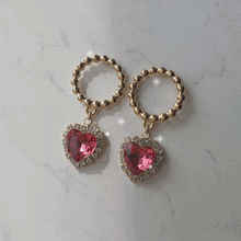 Load image into Gallery viewer, Gold Ring and Heart Earrings - Rosepink
