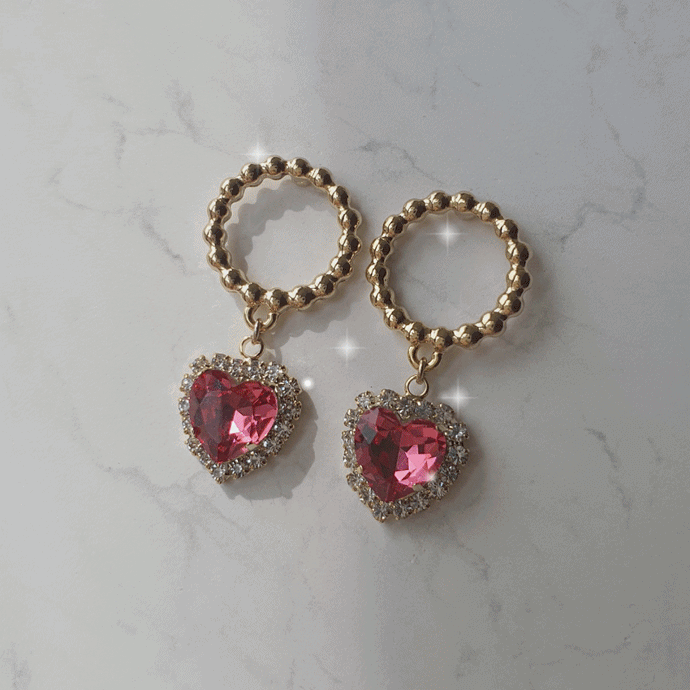 Gold Ring and Heart Earrings - Rosepink