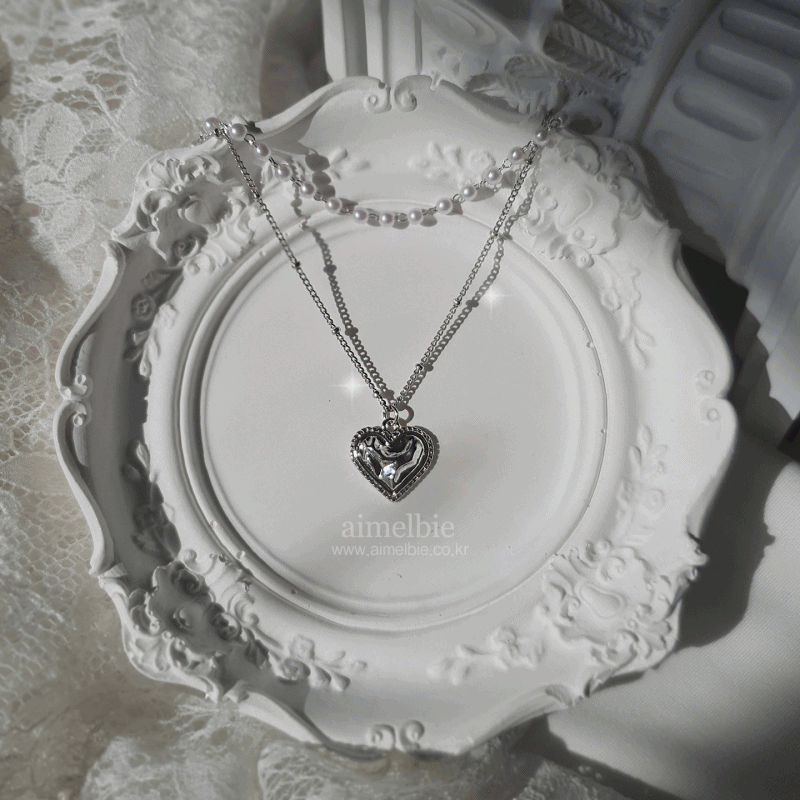 KISS OF LIFE Belle Kep1er Youngeun Necklace Silver Laced Heart Laye aimelbie