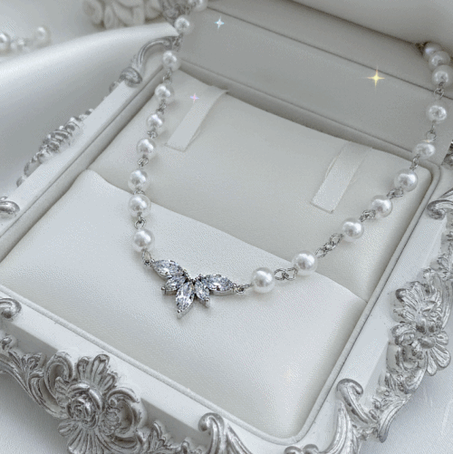 [Jo Yuri Necklace] Heavenly Crystal Pearl Choker Necklace - Silver Color
