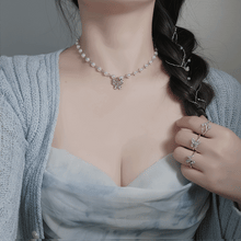 Load image into Gallery viewer, Butterfly Fairy Pearl Choker Necklace - Silver Color