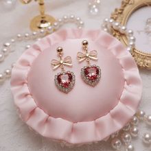 Load image into Gallery viewer, [Jo Yu-ri, IVE Leeseo Earrings] Rosepink Heart and Ribbon Earrings