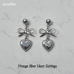 [NMIXX Jiwoo Earrings] Vintage Silver Heart Earrings