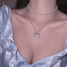 Load image into Gallery viewer, [IVE Liz Necklace/Anti-tarnish] Sparkling Ribbon Layered Necklace - Silver Color