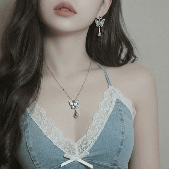 Metal Drop Butterfly Necklace
