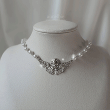 Load image into Gallery viewer, Baroque Angel Pearl Choker Necklace - Silver
