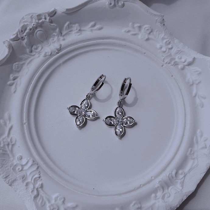 Luna Blossom Huggies Earrings - Silver color