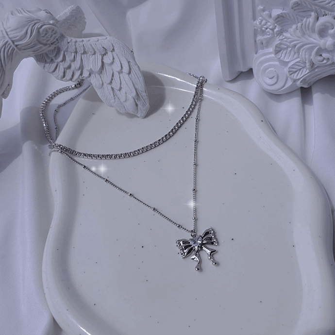 Melting Ribbon Rhinestone Chain Choker Layered Necklace