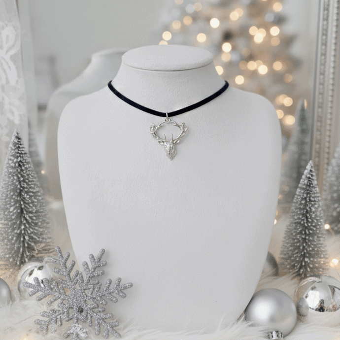 [ITZY Chaeryeong Necklace] Raindeer Choker Necklace - Silver Color