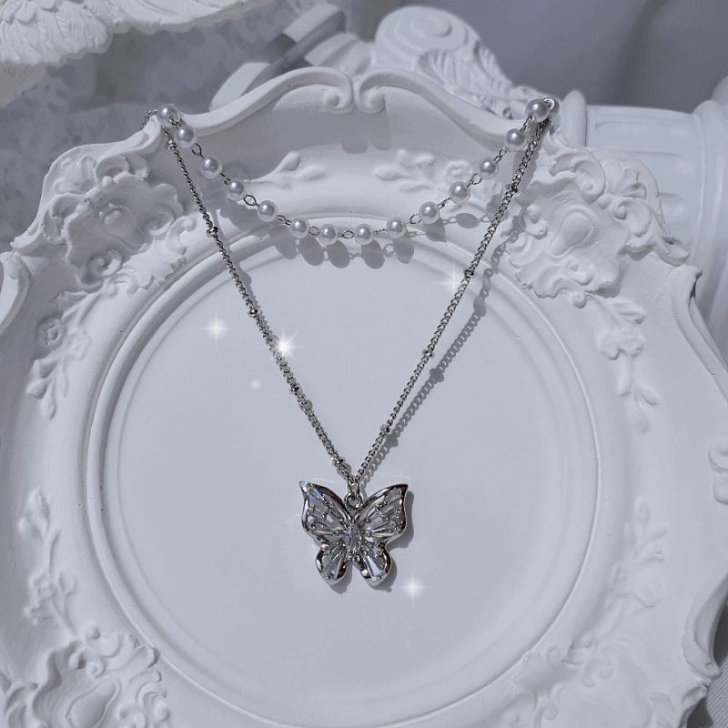 [(G)I-DLE Miyeon, Baby Monster Pharita Necklace] Butterfly Fairy Layered Necklace