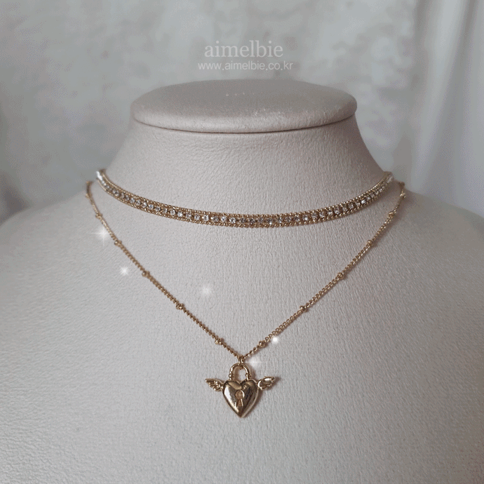 Angelic Heart Lock Layered Necklace - Gold Color