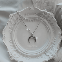 Load image into Gallery viewer, Upside Down Crescent Moon Pearl Layered Necklace - Silver (KISS OF LIFE Belle Necklace)