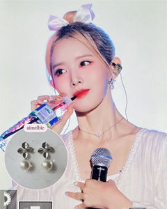 [IVE Leeseo, STAYC Sieun Earrings] Botanic Flower and Pearl Earrings - Silver