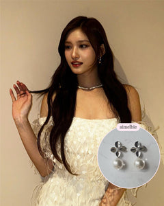 [IVE Leeseo, STAYC Sieun Earrings] Botanic Flower and Pearl Earrings - Silver