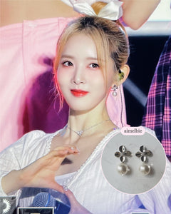 [IVE Leeseo, STAYC Sieun Earrings] Botanic Flower and Pearl Earrings - Silver