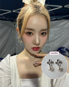 [IVE Leeseo, STAYC Sieun Earrings] Botanic Flower and Pearl Earrings - Silver