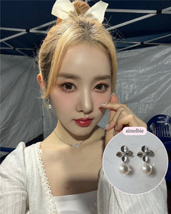 [IVE Leeseo, STAYC Sieun Earrings] Botanic Flower and Pearl Earrings - Silver