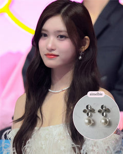 [IVE Leeseo, STAYC Sieun Earrings] Botanic Flower and Pearl Earrings - Silver