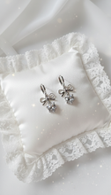 Load image into Gallery viewer, [IU Earrings] Dainty Heart Crystal and Ribbon Huggies Earrings - Silver Color