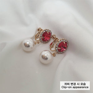 Cushion Square and Pearl Earrings - Rosepink