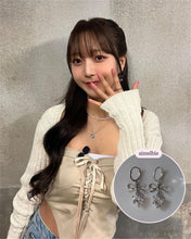 Load image into Gallery viewer, Dainty Heart Crystal and Ribbon Huggies Earrings - Silver Color (Loossemble Hyunjin, Nature Sohee Earrings)