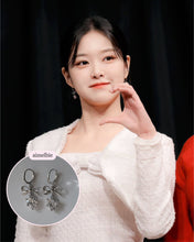 Load image into Gallery viewer, Dainty Heart Crystal and Ribbon Huggies Earrings - Silver Color (Loossemble Hyunjin, Nature Sohee Earrings)