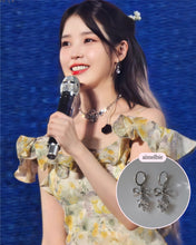 Load image into Gallery viewer, [IU Earrings] Dainty Heart Crystal and Ribbon Huggies Earrings - Silver Color