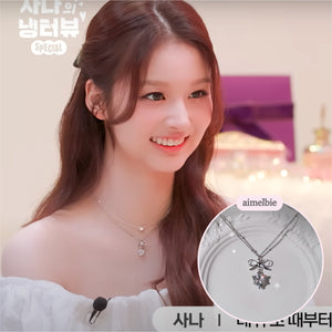 [NMIXX Sullyoon Necklace] Dainty Ribbon and Heart Semi Choker Necklace - Silver Color