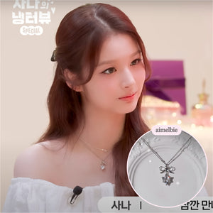 [NMIXX Sullyoon Necklace] Dainty Ribbon and Heart Semi Choker Necklace - Silver Color