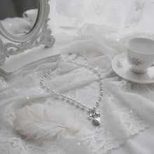 Load image into Gallery viewer, [Red Velvet Irene Necklace] Coquette Ribbon and Heart Locket Pearl Choker - Silver Color