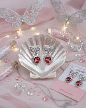 Load image into Gallery viewer, [Hearts2Hearts Yuha Earrings] Butterfly and Crystal Heart Earrings - Rosepink