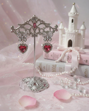 Load image into Gallery viewer, [Hearts2Hearts Yuha Earrings] Butterfly and Crystal Heart Earrings - Rosepink