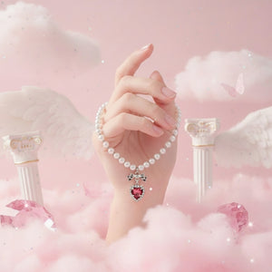 [Jenny Park Necklace] Rosepink Heart and Bow Pearl Choker Necklace