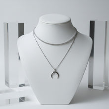 Load image into Gallery viewer, [Aespa NingNing Necklace] Upside Down Crescent Moon Rhinestone Chain Choker Layered Necklace - Silver