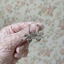 Load image into Gallery viewer, [Hearts2Hearts Yuha Earrings] Coquette Laced Ribbon and Heart Huggies earrings