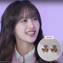 Load image into Gallery viewer, [Chuu Earrings] Heart Crystal and Ribbon Earrings - Rosegold