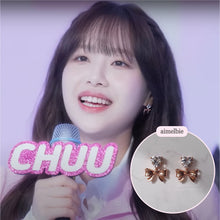 Load image into Gallery viewer, [Chuu Earrings] Heart Crystal and Ribbon Earrings - Rosegold