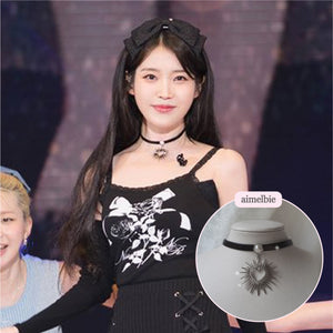[Stray Kids Seungmin, IU Necklace] Heart Supernova Leather Choker - Silver ver.