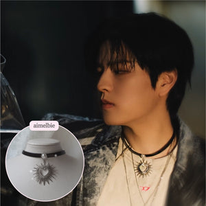 [Stray Kids Seungmin, IU Necklace] Heart Supernova Leather Choker - Silver ver.