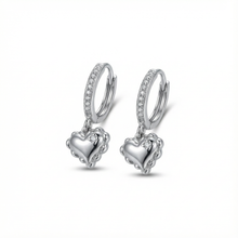 Load image into Gallery viewer, [NMIXX Jiwoo Earrings] Coquette Laced Hearts Huggies Earrings - Silver Color