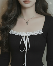 Load image into Gallery viewer, [NMIXX Haewon Necklace] Nocturne Gothic Cross Collarbone Necklace (Stainless Steel)