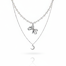 Load image into Gallery viewer, [BABYMONSTER Ahyeon, Luka Necklace] Princess Bow and Moon Layered Necklace - Silver Color